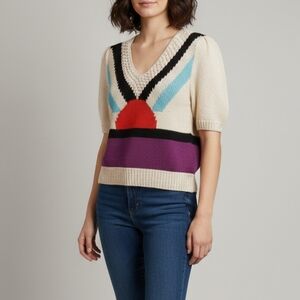 Nannell Knit 80s V Neck Sweater Top Stranger Things The Wheelers Size Medium